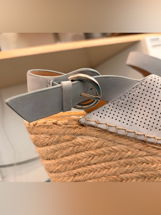 Marc Fisher Perforated Light Blue Leather Slingback Espadrille Wedge - Picture 4 of 7